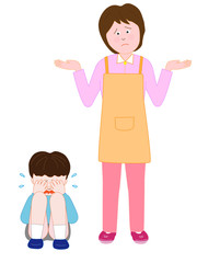 泣いている子供に戸惑う女性