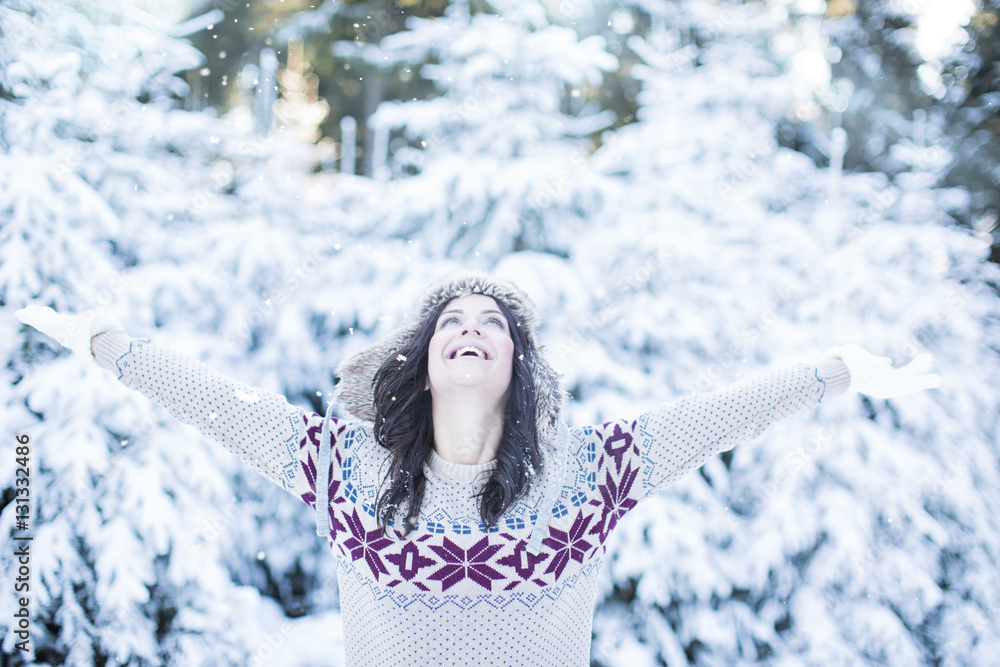 Canvas Prints Frau im Winter Freiheit 