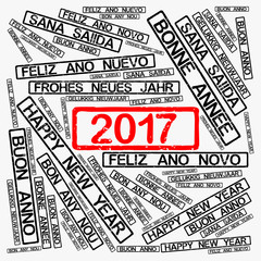 Happy New Year 2017 in different languages and rubber stamp