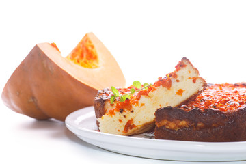 curd pudding with chunks of pumpkin inside