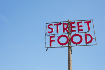 Close up of board "street food" outdoors on a sunny day
