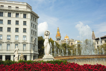 View of statues placed at Catalonia Square in Barcelona, Spain