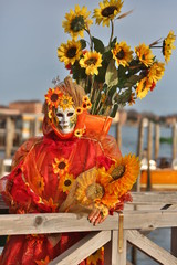 Venice Carnival costume orange with sun flowers
