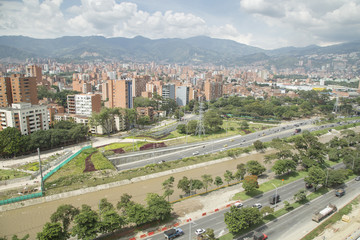 Medellin, Antioquia / Colombia - December 16, 2016. Parks of Rio and panoramic view of the city.
