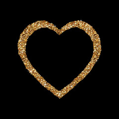 Gold heart glittering isolated on black background. Golden icon silhouette. Vector illustration for Valentine's Day. Love concept. Cute happy wallpaper. Good idea for your Wedding,
