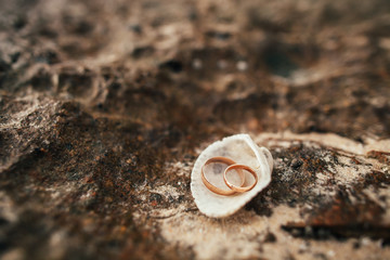 Fototapeta na wymiar wedding rings on beach