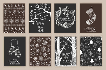 set of Hand drawn Christmas cards. vector illustration - obrazy, fototapety, plakaty