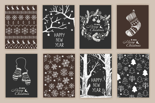 set of Hand drawn Christmas cards. vector illustration
