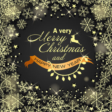 shining gold snowflakes frame. Christmas. vector illustration