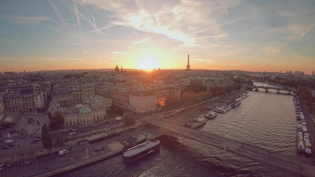 Aerial view of Paris during sunset