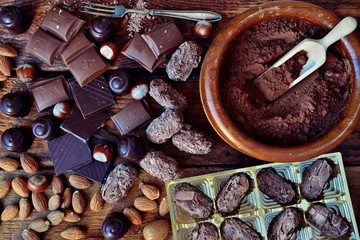 Chocolate on the wooden background