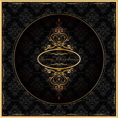 Merry Christmas gold luxury greeting card on a black background. Vector