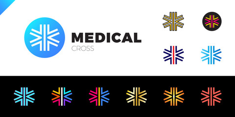 Medic cross icon, pharmacy logo template. Corporate, identity, company, brand, branding, logotype. Clean, modern and elegant style set or collection