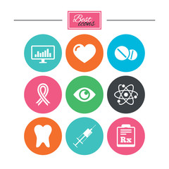 Medicine, medical health and diagnosis icons.
