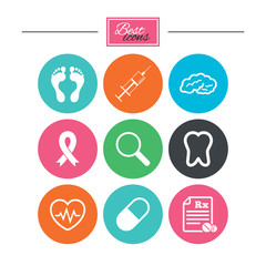Medicine, medical health and diagnosis icons.