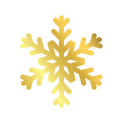 Gold Christmas snowflake icon. Golden silhouette snow flake sign isolated on white background. Elegant design for card, decoration. Symbol winter, New Year holiday celebration Vector illustration