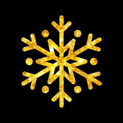 Fototapeta premium Gold Christmas snowflake icon. Golden fire silhouette snow flake sign isolated black background. Elegant design card, decoration. Symbol winter, New Year holiday celebration Vector illustration