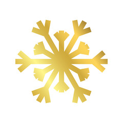 Gold Christmas snowflake icon. Golden silhouette snow flake sign isolated on white background. Elegant design for card, greeting, decoration. Shine texture. Symbol of winter Vector illustration