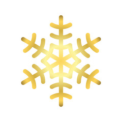 Gold Christmas snowflake icon. Golden silhouette snow flake sign isolated on white background. Elegant design for card, decoration. Symbol winter, New Year holiday celebration Vector illustration
