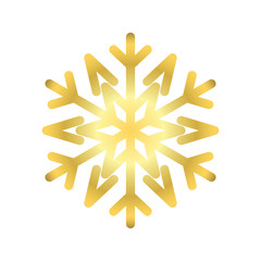 Gold Christmas snowflake icon. Golden silhouette snow flake sign isolated on white background. Elegant design for card, greeting, decoration. Shine texture. Symbol of winter Vector illustration