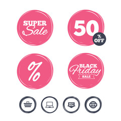 Online shopping icons. Notebook pc, cart, buy.