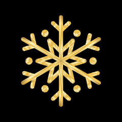Gold Christmas snowflake icon. Golden silhouette snow flake sign isolated on black background. Elegant design for card, decoration. Symbol winter, New Year holiday celebration Vector illustration