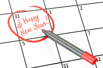 Happy New Year date on calendar concept, 3D rendering