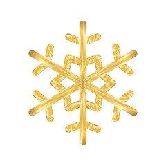 Gold Christmas snowflake icon. Golden silhouette snow flake sign isolated on white background. Elegant design for card, decoration. Symbol winter, New Year holiday celebration Vector illustration