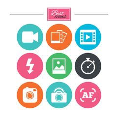 Photo, video icons. Camera, photos and frame.