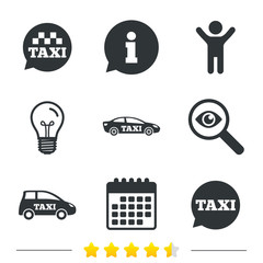 Public transport icons. Taxi speech bubble signs.