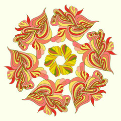 Ornament multicolor doodle  mandala. Vintage decorative element.