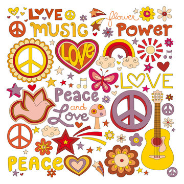 Vector illustrations on a peace and love background