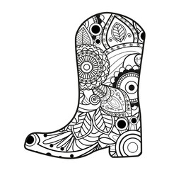Vector illustration of black and white mandala boot for coloring book, stivale mandala in bianco e nero da colorare vettoriale