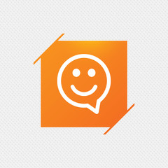 Happy face speech bubble symbol. Smile icon.