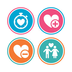 Fototapeta premium Valentine day icons. Love heart timer sign.