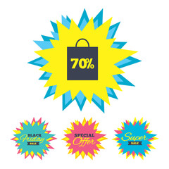 70 percent sale bag tag sign icon.