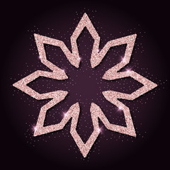 Pink golden glitter fascinating snowflake. Luxurious christmas design element, vector illustration.