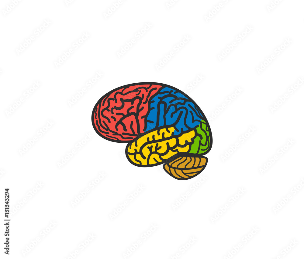 Poster isolated abstract colorful brain logo. human cerebral hemisphere on white background logotype.