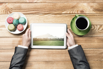 Businesswoman having coffee break