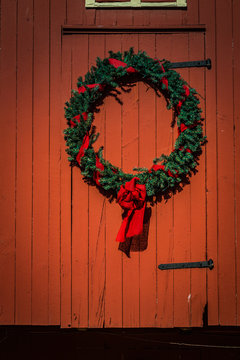 Christmas Wreath on red barn