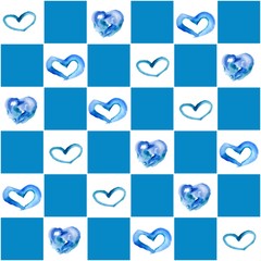 Seamless pattern with watercolor hearts.