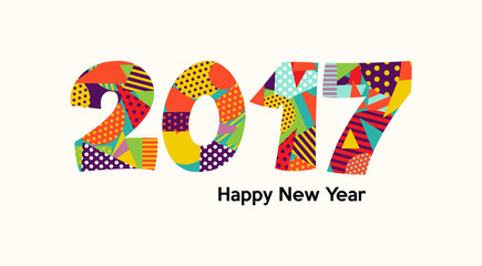 Happy New Year 2017 fun color typography design