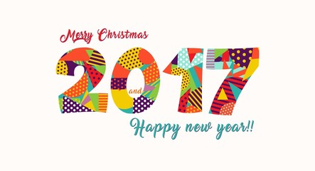 Merry Christmas New Year 2017 fun typography card