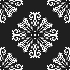 Seamless oriental pattern in the style of baroque. Traditional classic ornament. Black and white pattern