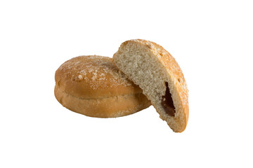 buns with jam with sugar powder on top isolated on white
