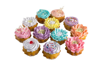 cakes with roses made of cream isolated on white
