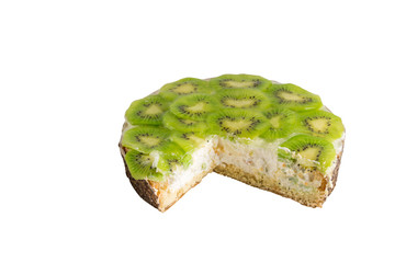 creamy cake with fruits in jelly isolated on white
