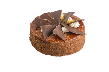Delicious chocolate cake isolated on white
