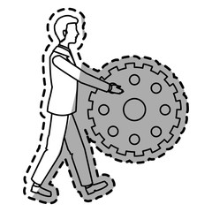 Businessman and gear icon. Management corporate job and leader theme. Isolated design. Vector illustration
