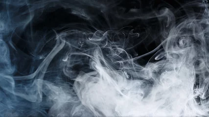 Zelfklevend Fotobehang Abstract smoke Weipa. Personal vaporizers fragrant steam. The concept of alternative non-nicotine smoking. Blue smoke on a black background. E-cigarette. Evaporator. Taking Close-up. Vaping. © Vagengeim